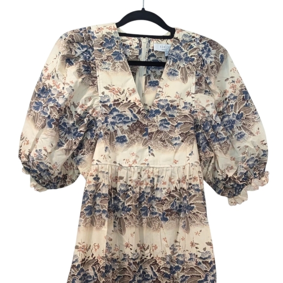 Hunter Bell Palmer Puffed Sleeve Misty Morning Midi Dress Size Small - Picture 4 of 10